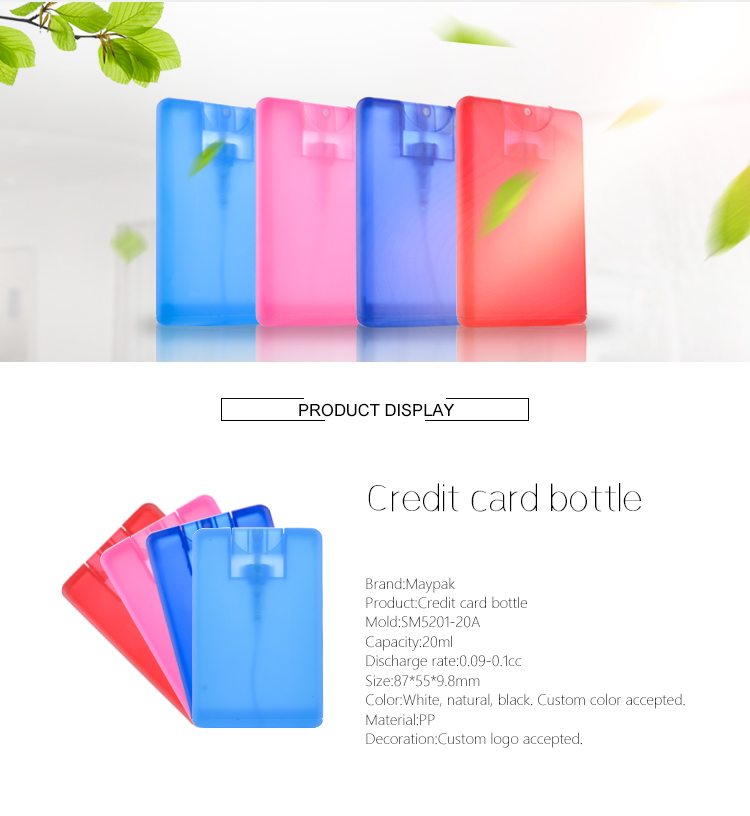 20ml plastic colorful credit card sprayer bottle porkets