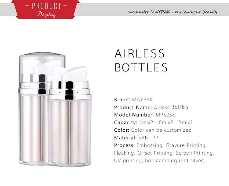 Two nozzles Plastic Cosmetic Airless Bottle