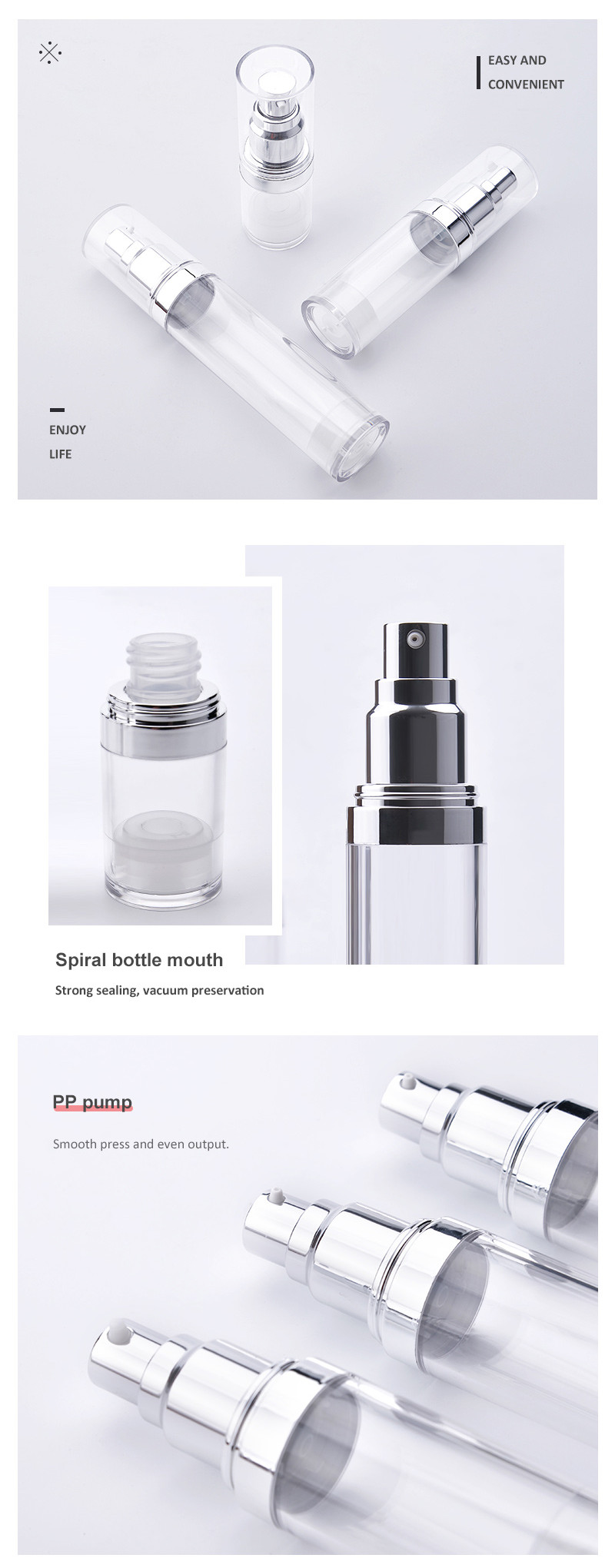 15ml 30ml 50ml airless cosmetic bottle