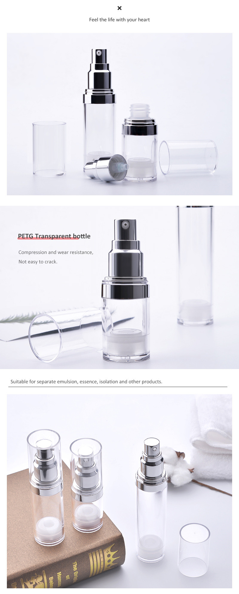 15ml 30ml 50ml airless cosmetic bottle